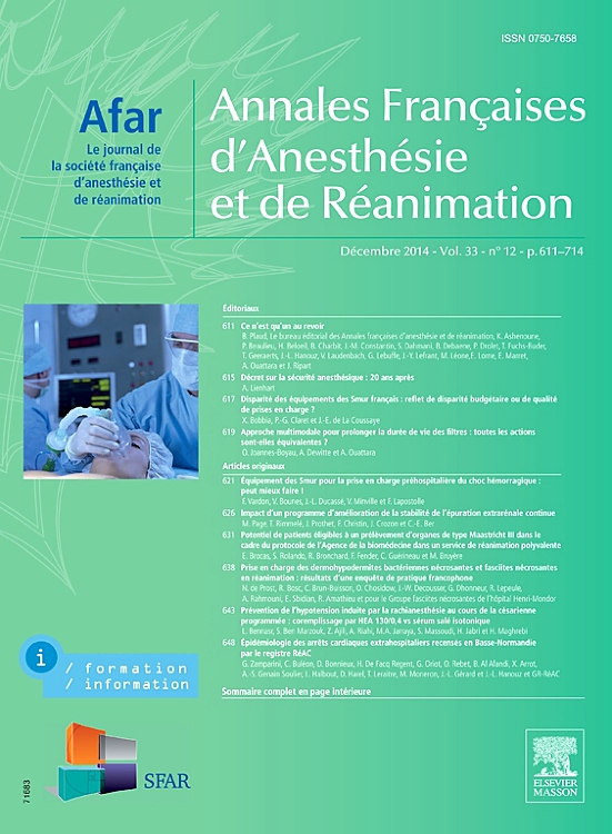 Go to journal home page - Annales Françaises d'Anesthésie et de Réanimation